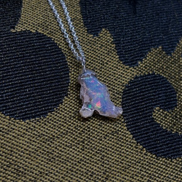 Polished Spotted Color Raw Ethiopian Silver Pendant Cap Opal Necklace - Picture 4 of 4